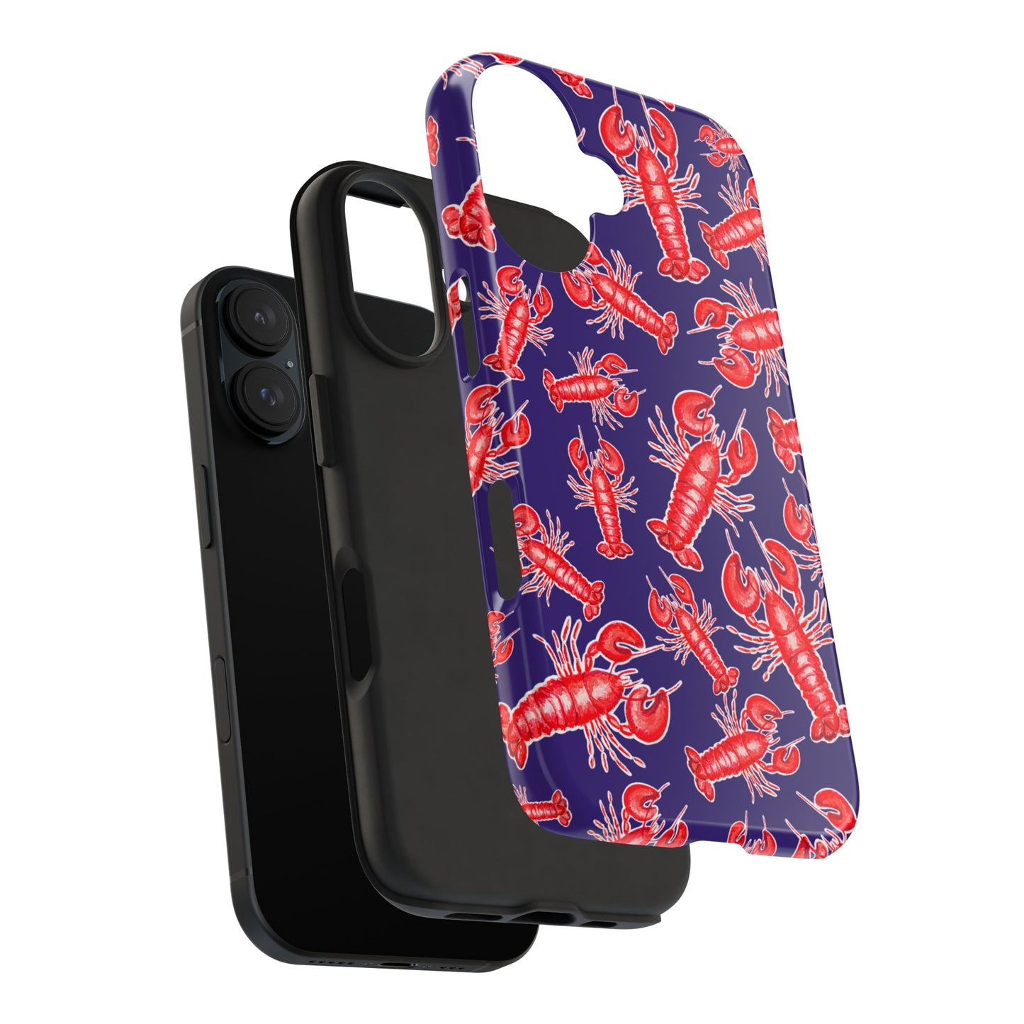Red Lobster Watercolor Illustrated Tossed Pattern Navy Coastal Nautical Tough Phone Case | Various Models
