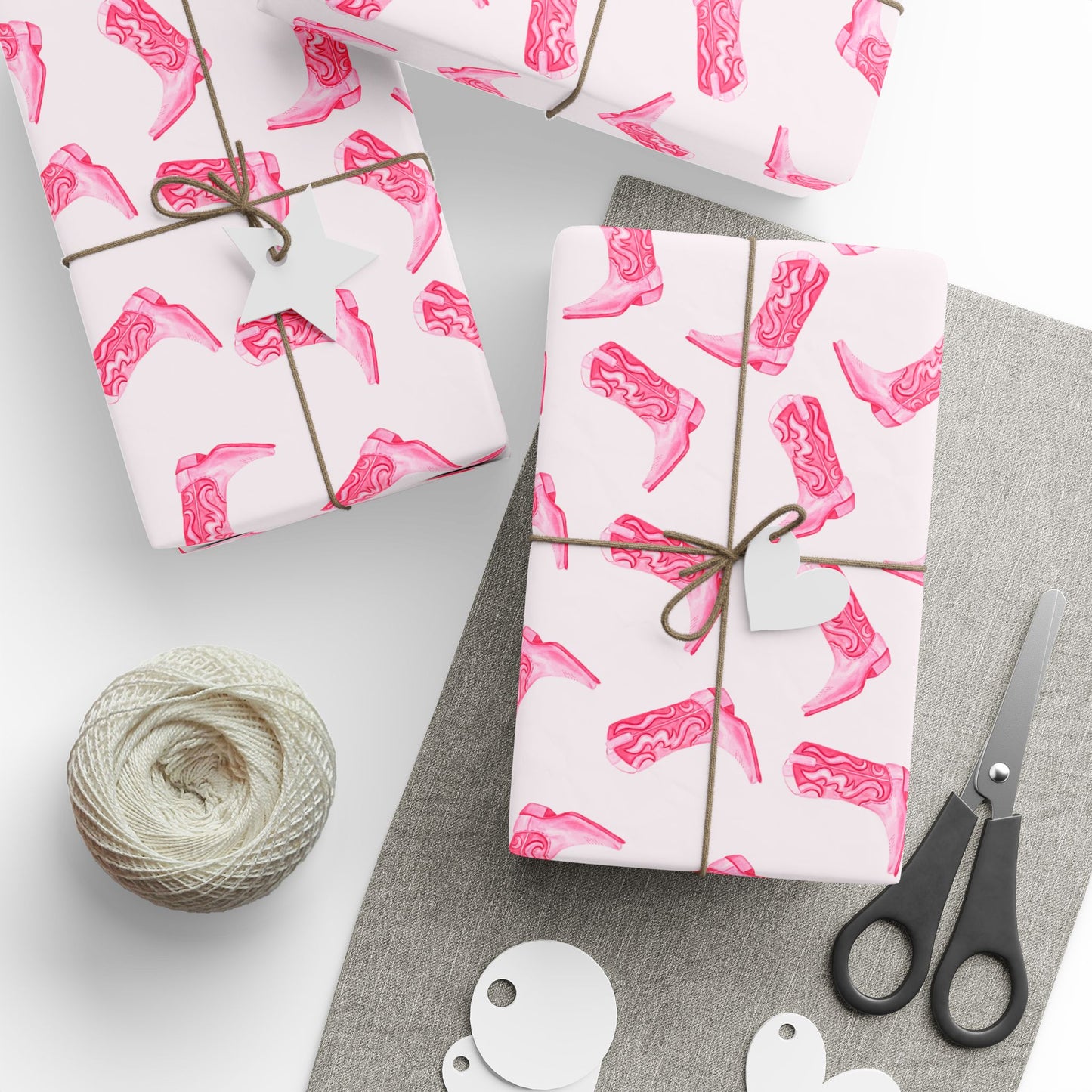 Gift Wrap | Watercolor Hot Pink Cowboy Boots Tossed Pattern | Matte or Glossy 30" x 180" Glossy
