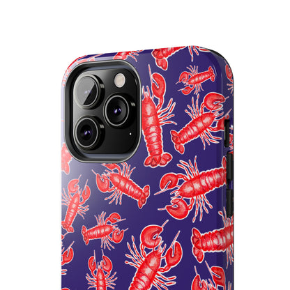Red Lobster Watercolor Illustrated Tossed Pattern Navy Coastal Nautical Tough Phone Case | Various Models