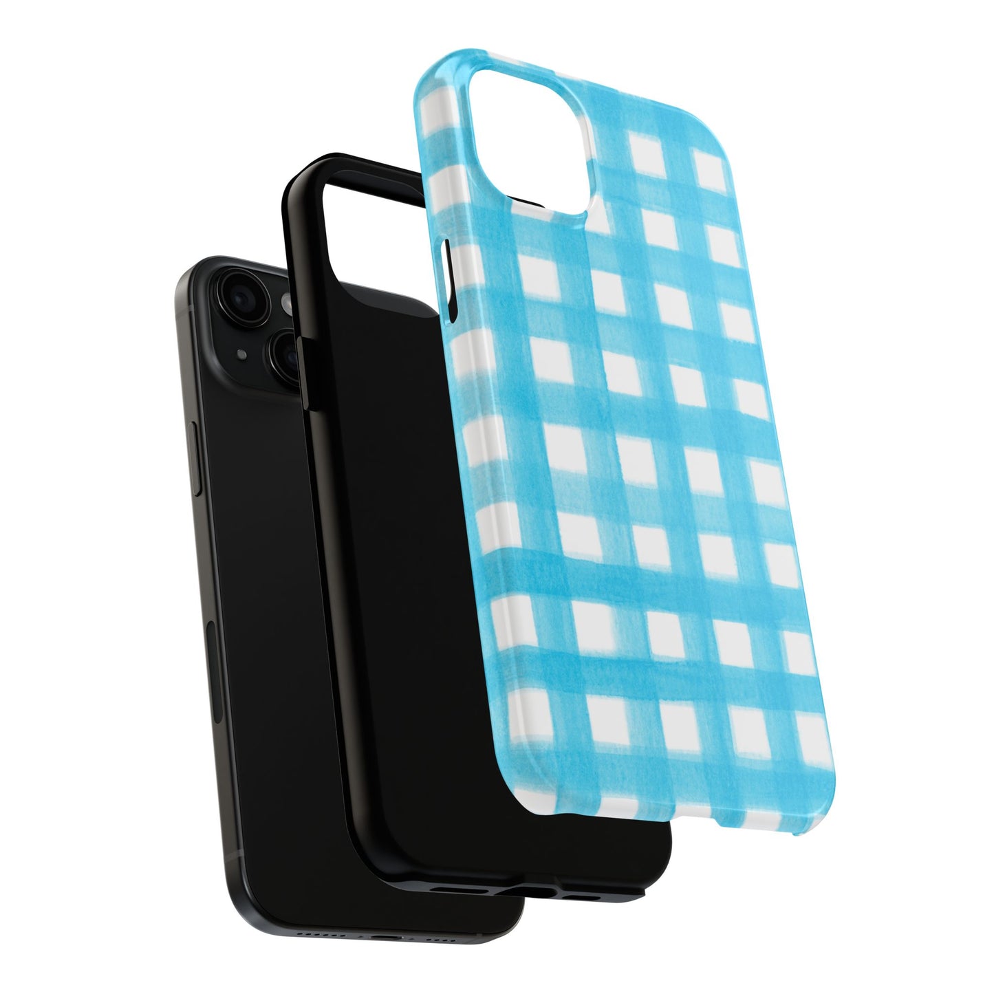 Turquoise Gingham Watercolor Illustrated Tough Phone Case | Various Models Available