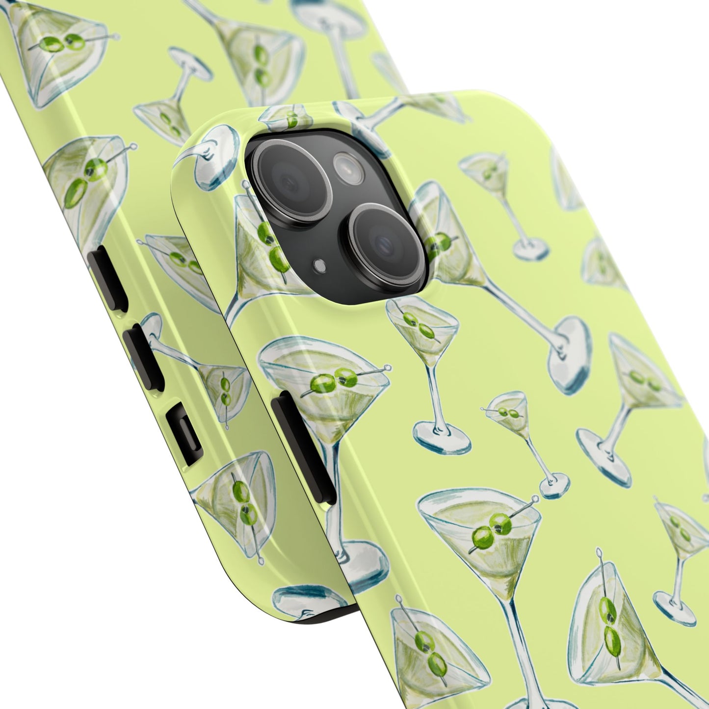 Watercolor Blue and Green Martinis Tossed Illustrated Pattern Yellow Tough Phone Case | Various Models