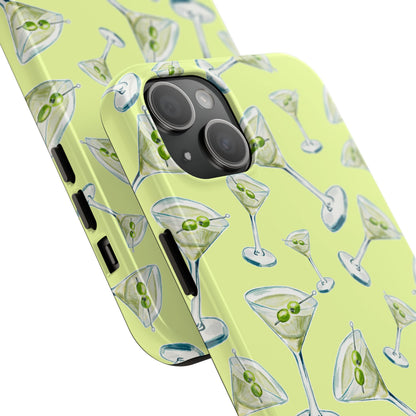 Watercolor Blue and Green Martinis Tossed Illustrated Pattern Yellow Tough Phone Case | Various Models