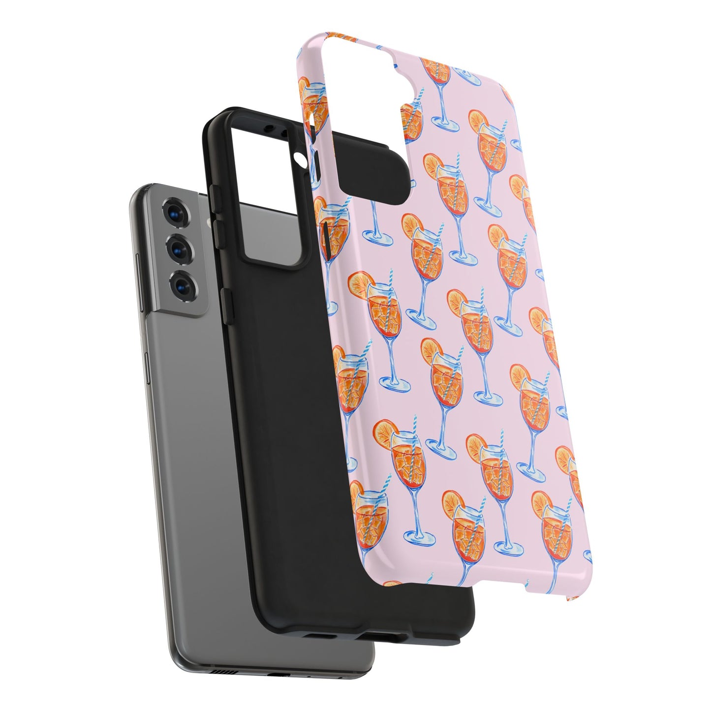 Orange & Blue Aperol Spritz Watercolor Patterned Blush Pink Tough Phone Case | Various Models