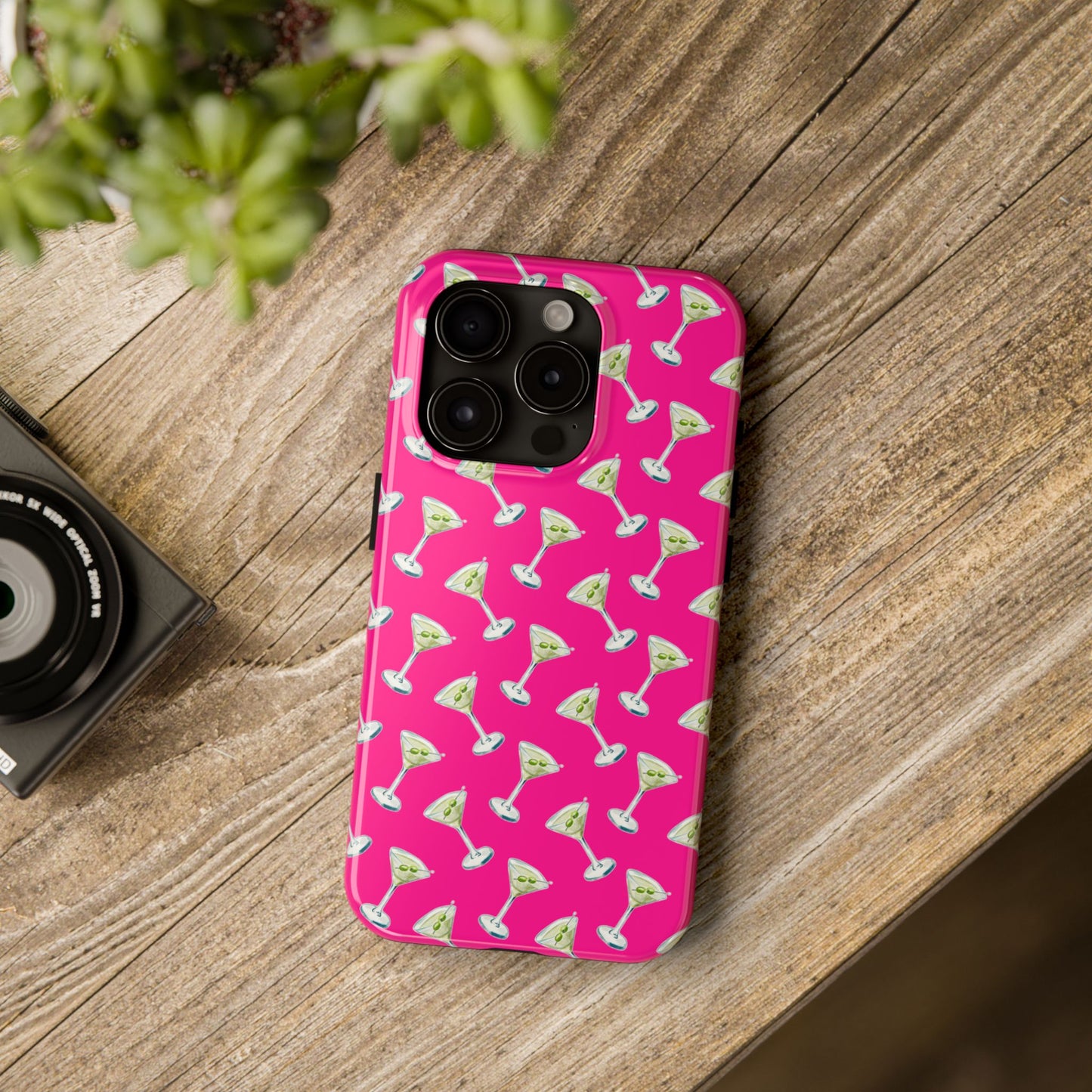 Hot Pink Mini Martini Watercolor Illustrated Tossed Pattern Tough Phone Case | Various Models Available