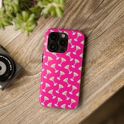 Hot Pink Mini Martini Watercolor Illustrated Tossed Pattern Tough Phone Case | Various Models Available