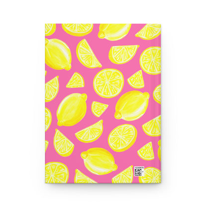 Yellow Lemons Watercolor Illustrated Light Pink Hardcover Journal Matte 8"x 5.75"