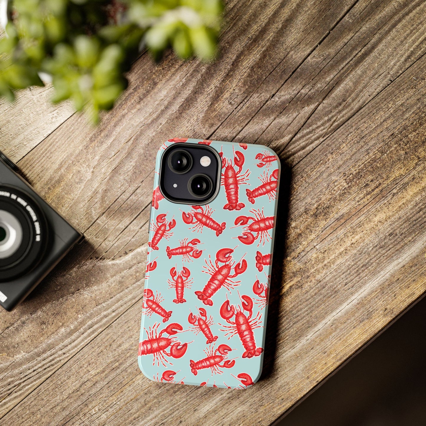 Red Lobster Watercolor Illustrated Tossed Pattern Light Blue Tough Phone Case | Various Models