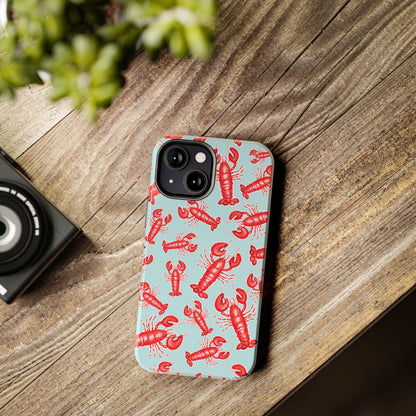 Red Lobster Watercolor Illustrated Tossed Pattern Light Blue Tough Phone Case | Various Models