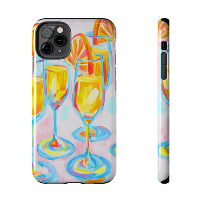 Pink Orange Mimosas Blue Champagne Flutes Abstract Acrylic Tough Phone Case | Various Models