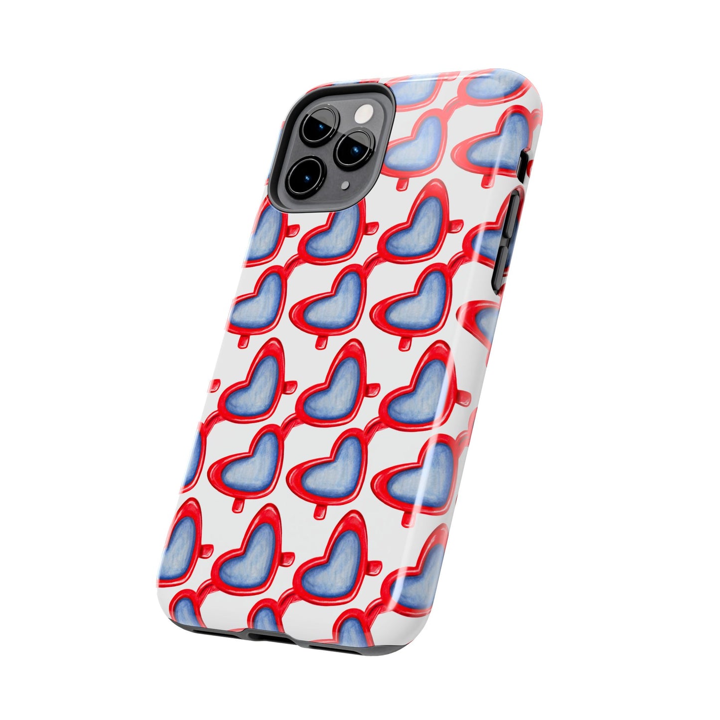 Red Heart Shaped Sunglasses Watercolor Illustrated Tough Phone Case | Various Models