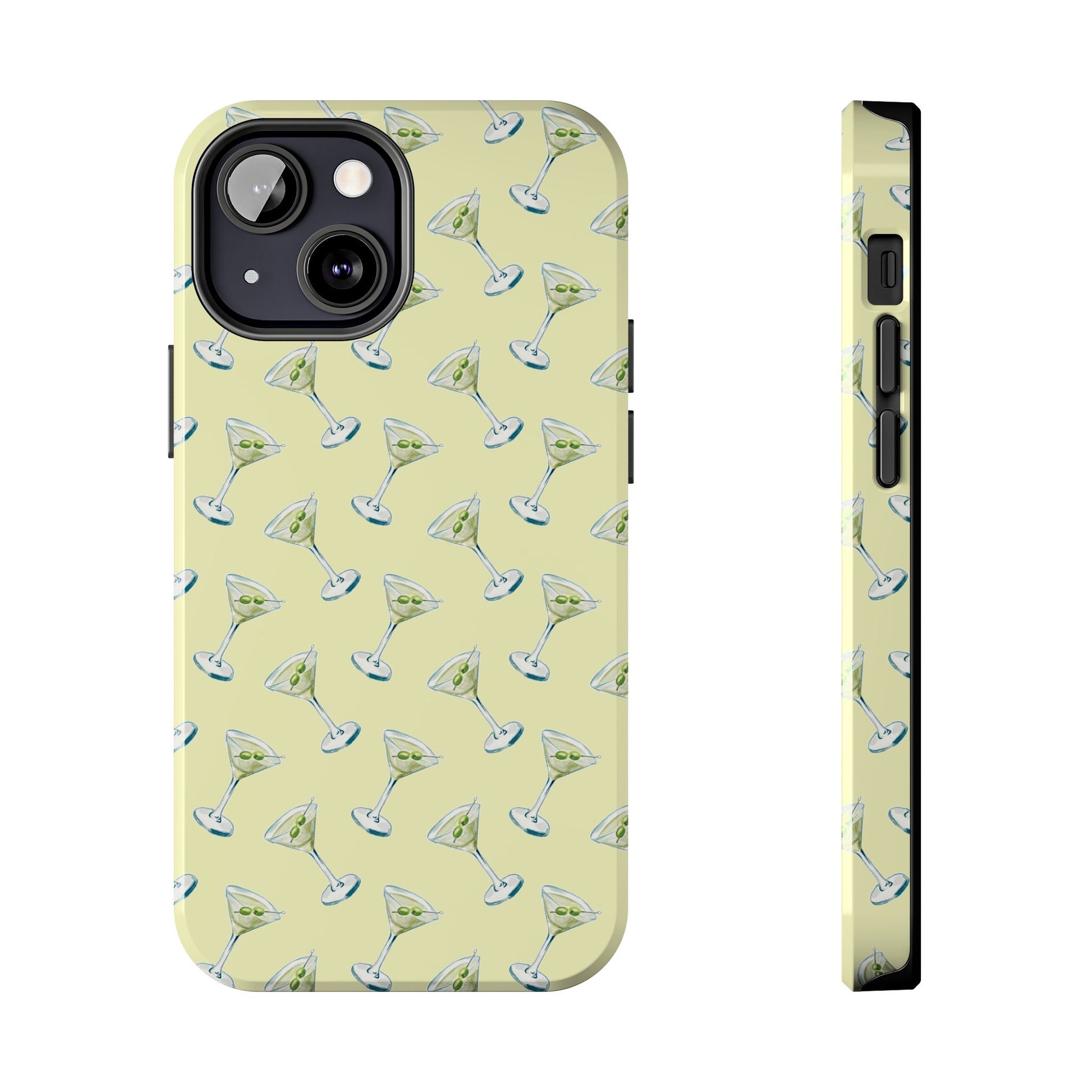 Yellow Mini Martini Watercolor Illustrated Tossed Pattern Tough Phone Case | Various Models Available iPhone 13 Mini