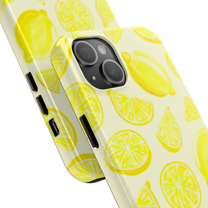 Bright Yellow Lemons Watercolor Illustrated Tossed Pattern Pale Yellow Tough Phone Case | Various Models