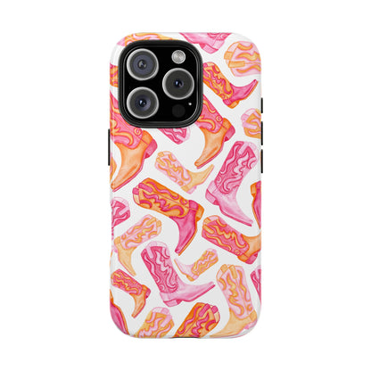 Tossed Hot Pink & Orange Cowboy Boots Tough Phone Cases | Various Models Available