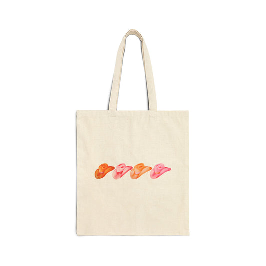 Canvas Tote | Row of Hot Pink and Orange Cowboy Hats Watercolor Hats Farmer Market  Bag | Western Bachelorette Preppy Gift | Coastal Cowgirl
