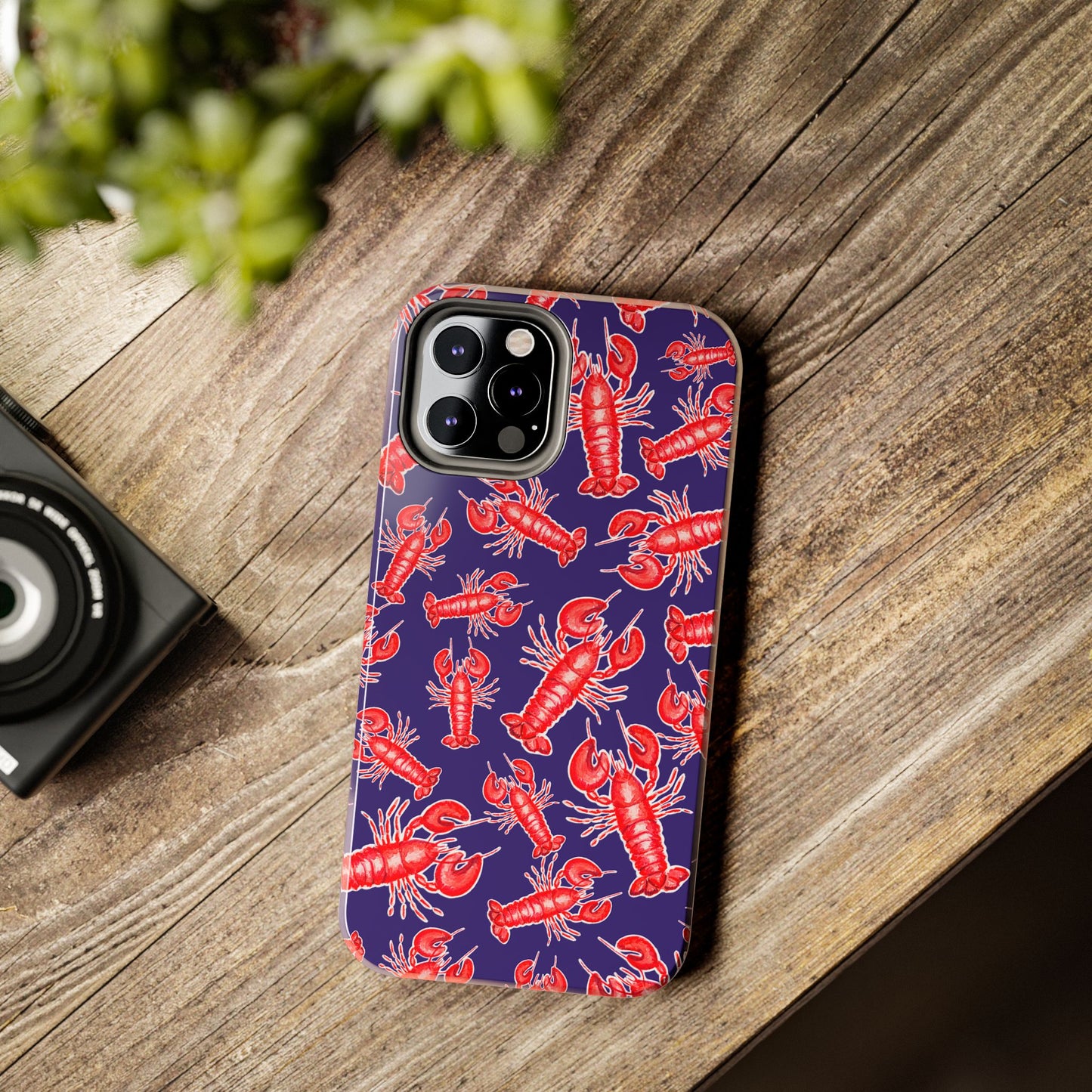 Red Lobster Watercolor Illustrated Tossed Pattern Navy Coastal Nautical Tough Phone Case | Various Models