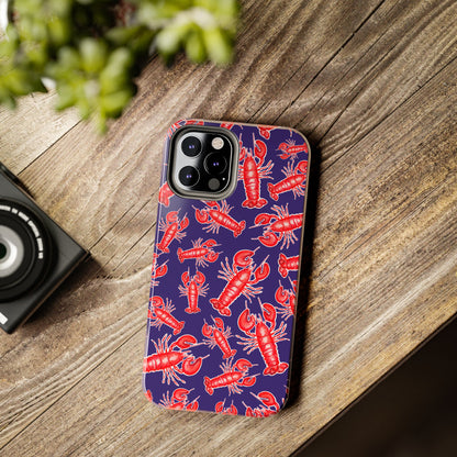 Red Lobster Watercolor Illustrated Tossed Pattern Navy Coastal Nautical Tough Phone Case | Various Models