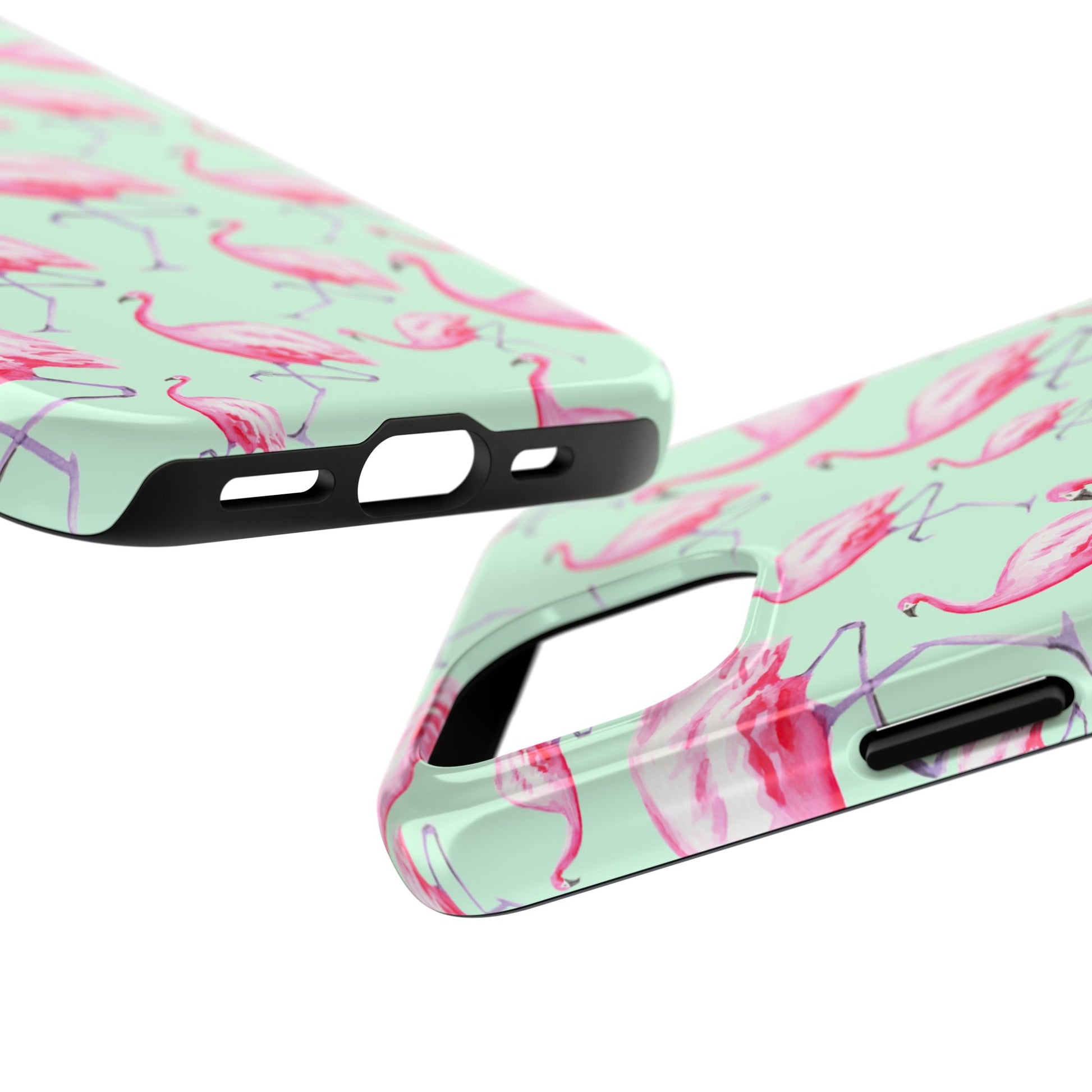Pink Flamingos Watercolor Illustrated Tossed Pattern Green Phone Case | Various Models