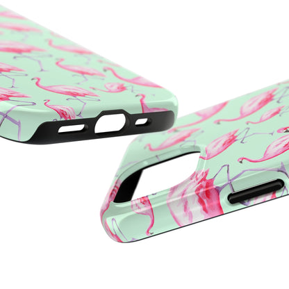 Pink Flamingos Watercolor Illustrated Tossed Pattern Green Phone Case | Various Models