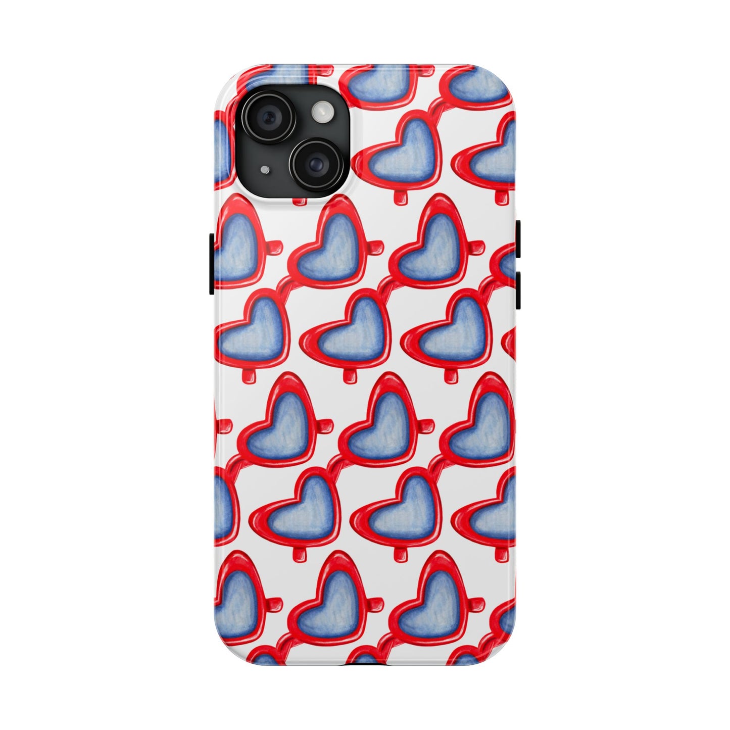 Red Heart Shaped Sunglasses Watercolor Illustrated Tough Phone Case | Various Models iPhone 15 Plus