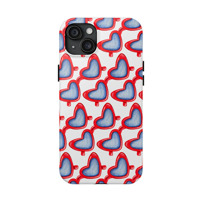 Red Heart Shaped Sunglasses Watercolor Illustrated Tough Phone Case | Various Models iPhone 15 Plus
