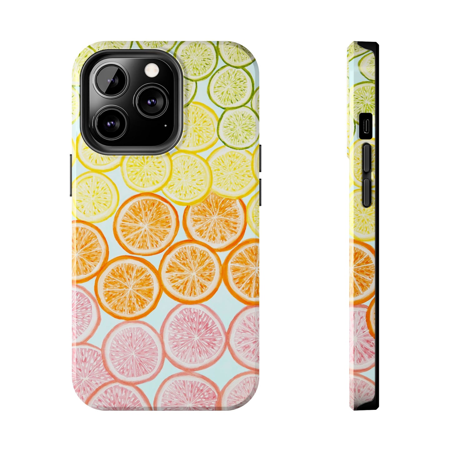 Ombré Citrus Grapefruit, Oranges, Lemons, & Limes Watercolor Illustrated Light Blue Tough Phone Case | Various Models Available