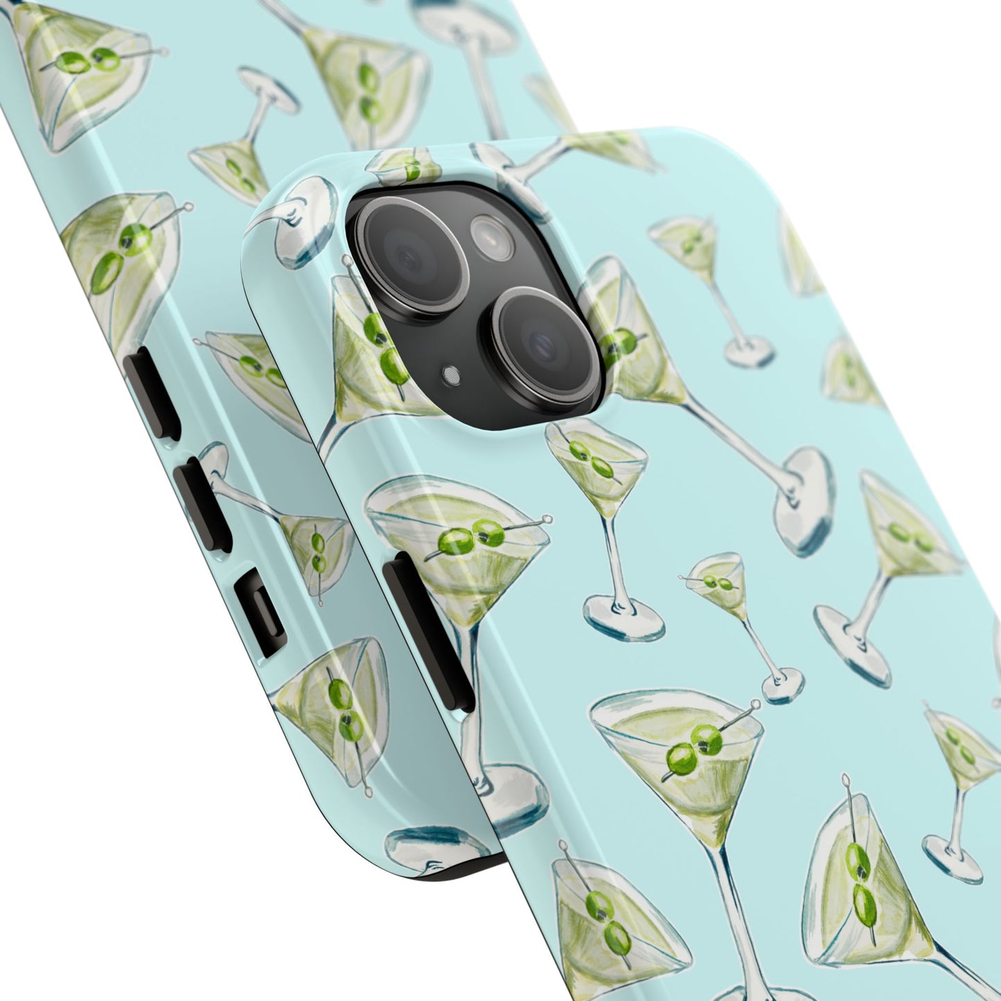 Watercolor Blue and Green Martinis Tossed Illustrated Pattern Turquoise Blue Tough Phone Case | Various Models