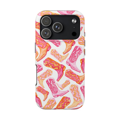 Tossed Hot Pink & Orange Cowboy Boots Tough Phone Cases | Various Models Available