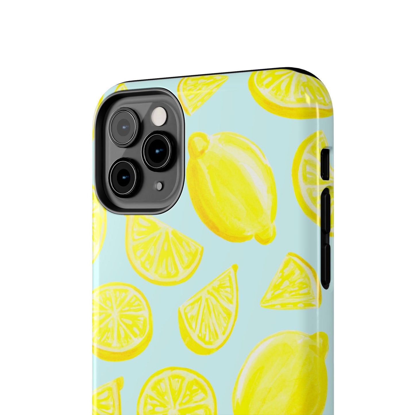 Bright Yellow Lemons Watercolor Illustrated Tossed Pattern Light Blue Tough Phone Case | Various Models