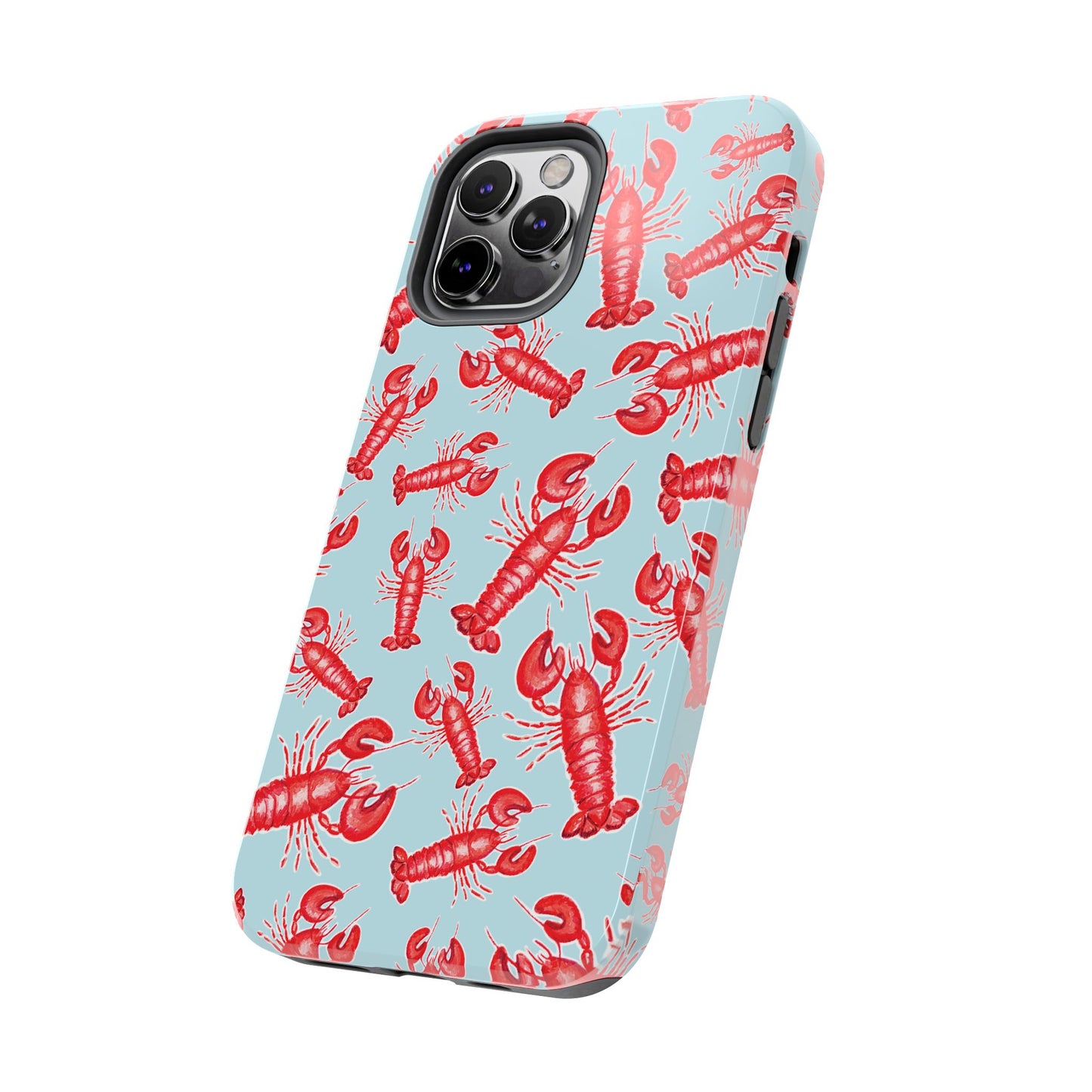 Red Lobster Watercolor Illustrated Tossed Pattern Light Blue Tough Phone Case | Various Models