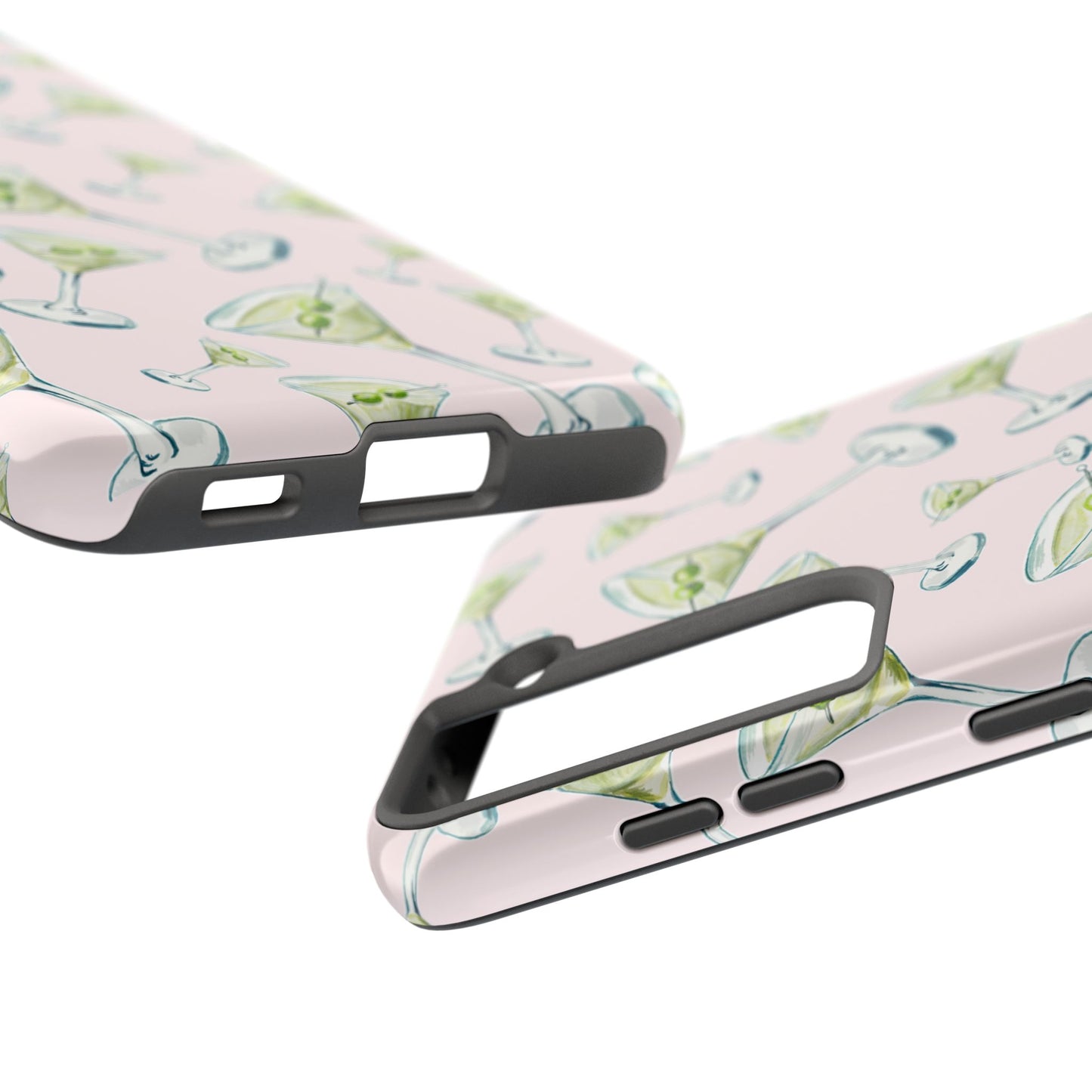 Watercolor Blue and Green Martinis Tossed Illustrated Pattern Blush Pink Tough Phone Case | Various Models