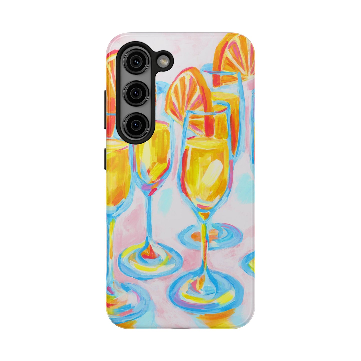 Pink Orange Mimosas Blue Champagne Flutes Abstract Acrylic Tough Phone Case | Various Models