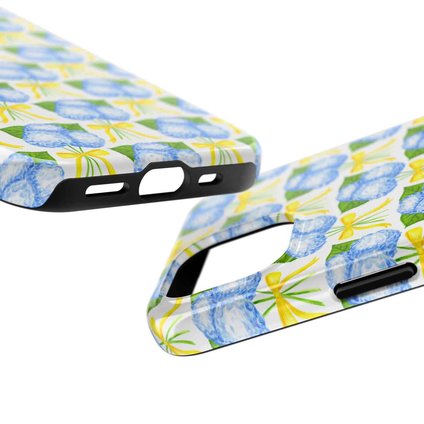 Blue Hydrangea Bouquets with Yellow Bow Ribbon Watercolor Illustrated Patterned Tough Phone Case | Various Models