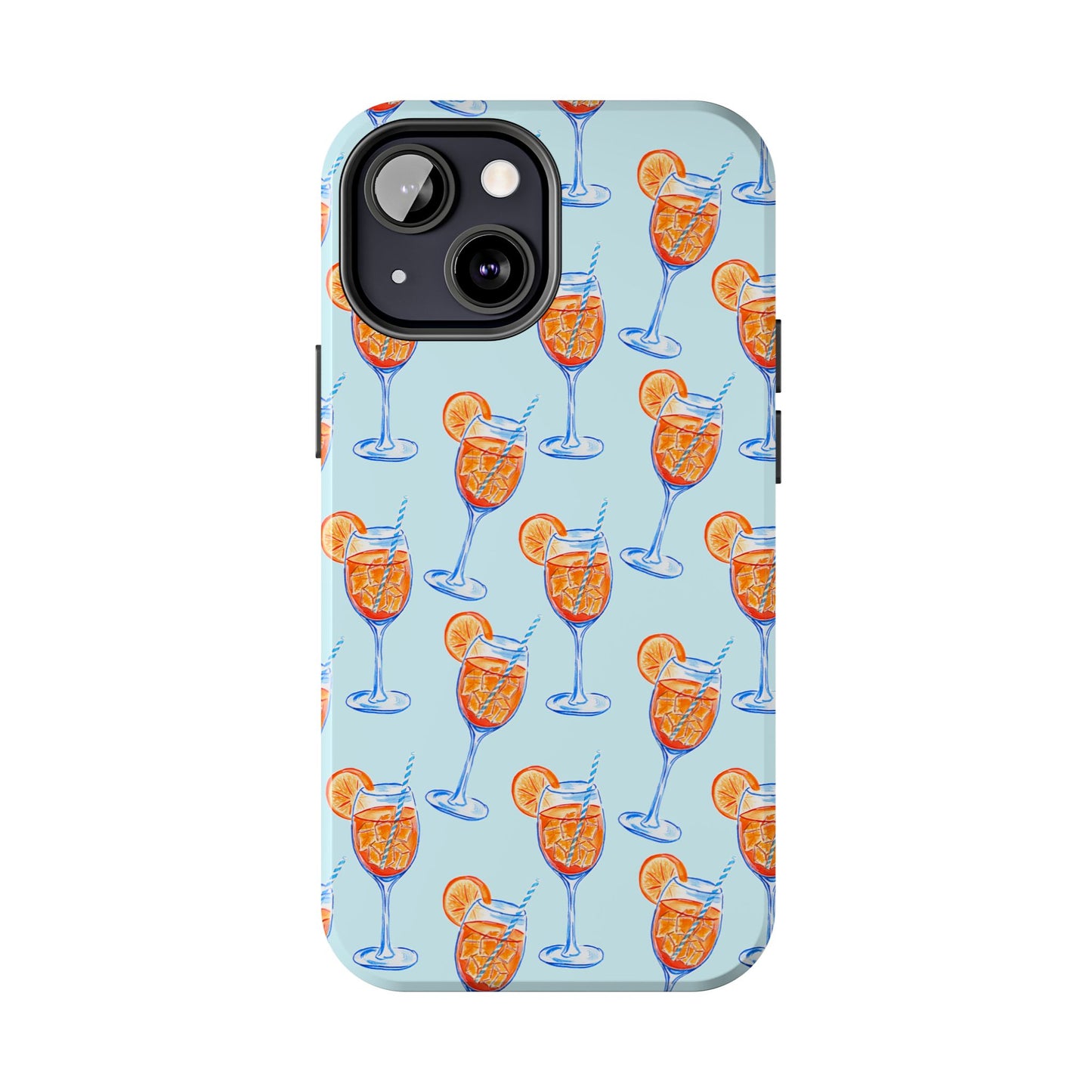 Orange & Blue Aperol Spritz Watercolor Pattern Turquoise Phone Case | Various Models