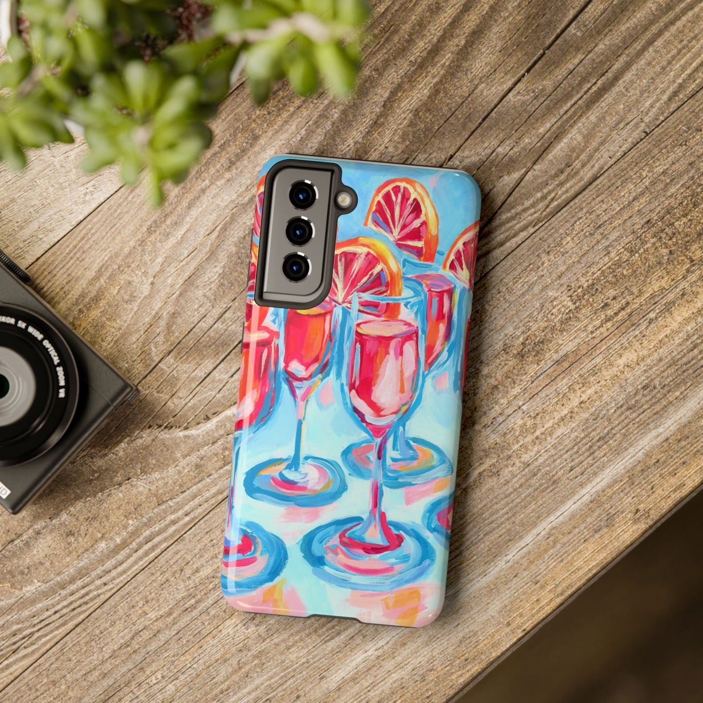 Pink Blood Orange Mimosas Blue Champagne Flute Acrylic Tough Phone Case | Various Models Available