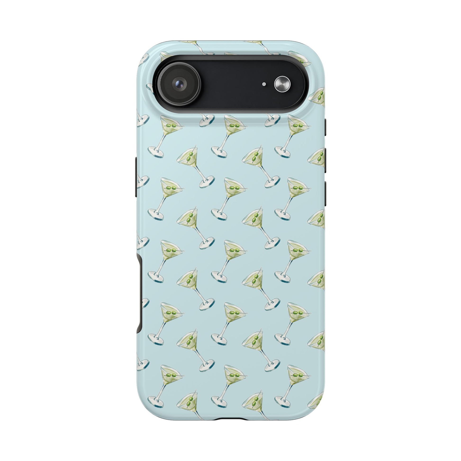Blue Mini Martini Watercolor Illustrated Tossed Pattern Tough Phone Case | Various Models Available iPhone 17 Air