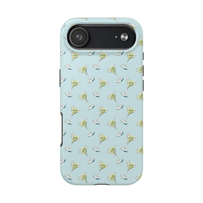 Blue Mini Martini Watercolor Illustrated Tossed Pattern Tough Phone Case | Various Models Available iPhone 17 Air