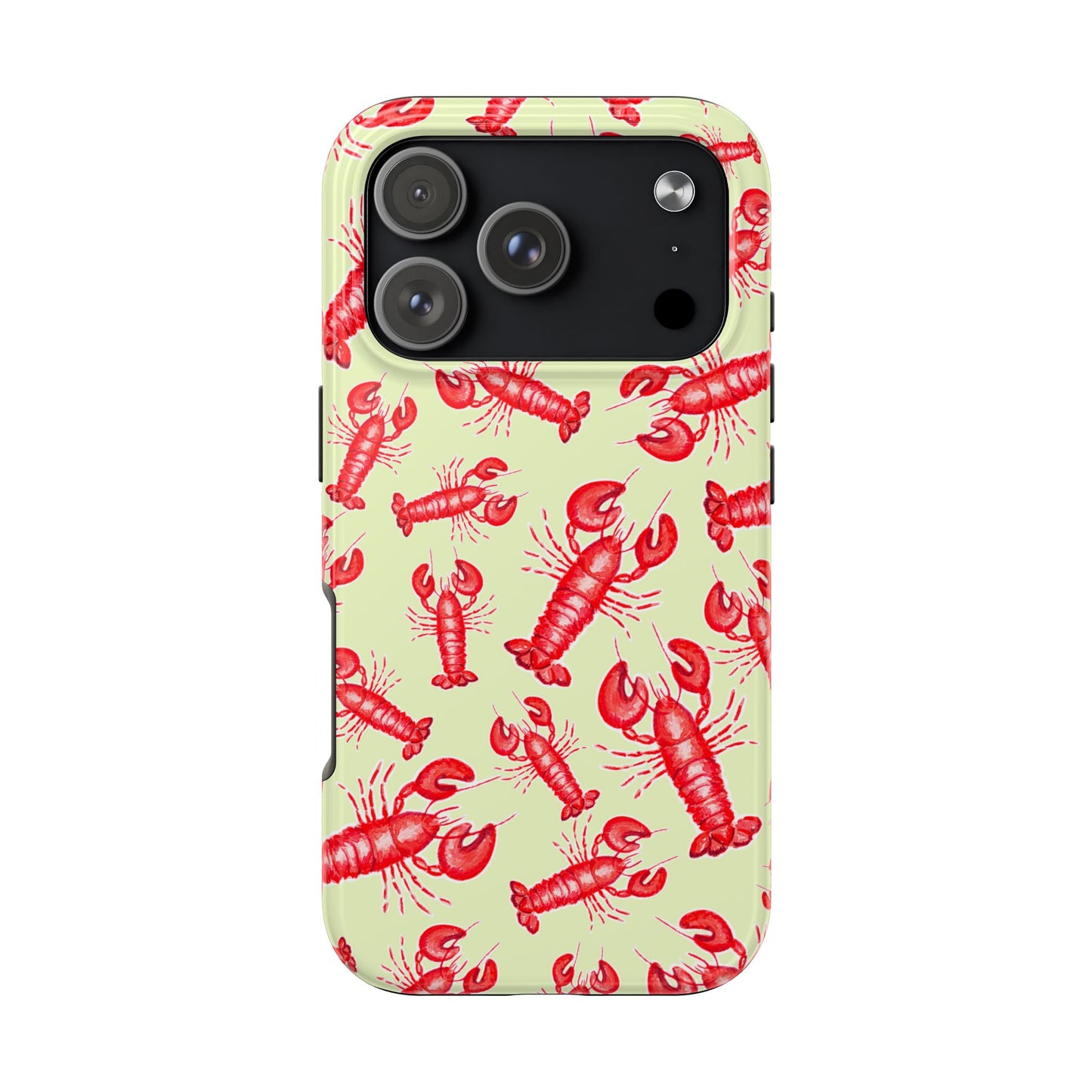 Red Lobster Watercolor Illustrated Tossed Pattern Light Yellow Tough Phone Case | Various Models