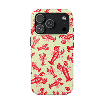 Red Lobster Watercolor Illustrated Tossed Pattern Light Yellow Tough Phone Case | Various Models