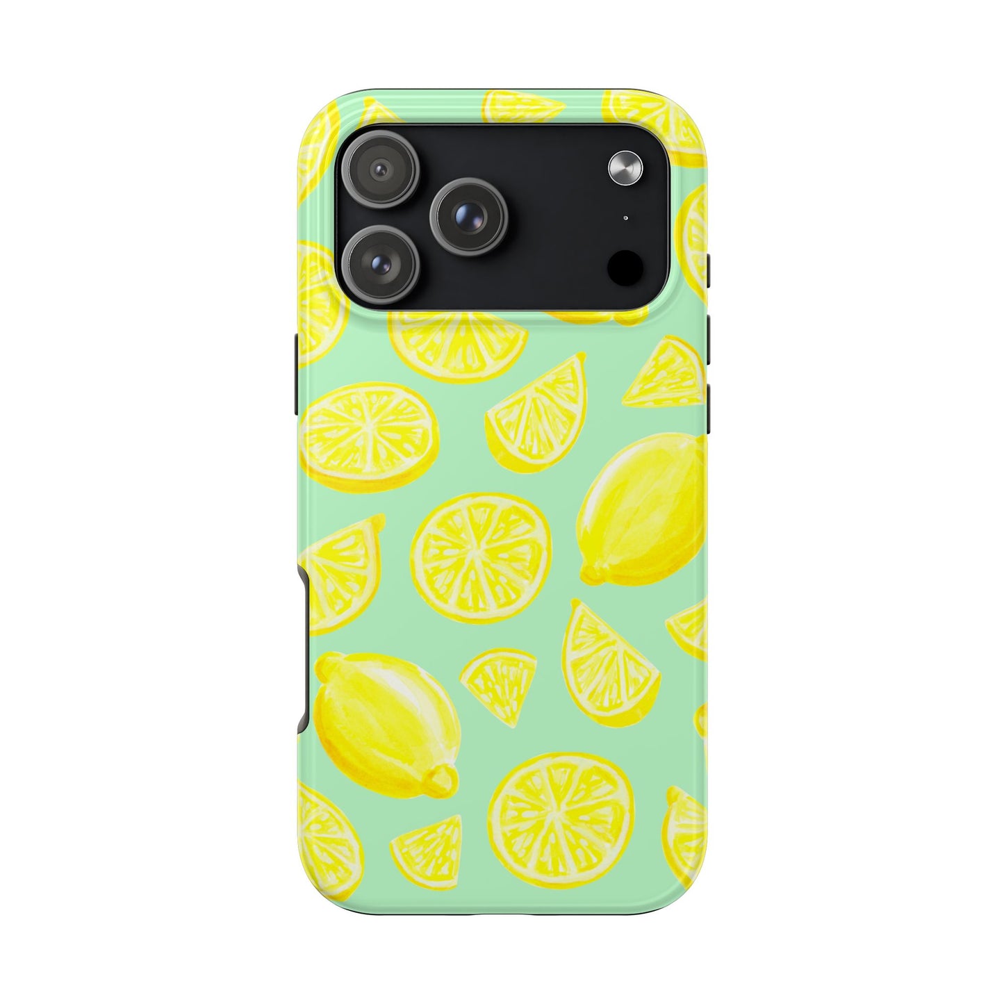 Bright Yellow Lemons Watercolor Illustrated Tossed Pattern Mint Green Tough Phone Case | Various Models