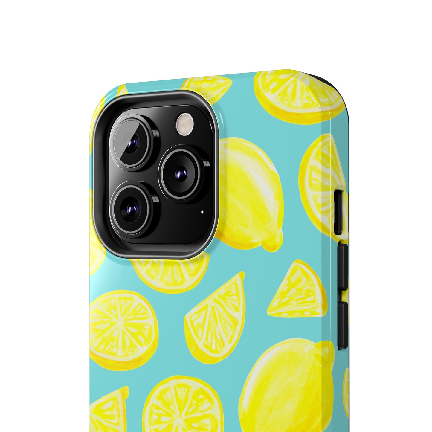 Bright Yellow Lemons Watercolor Illustrated Tossed Pattern Turquoise Blue Tough Phone Case | Various Models