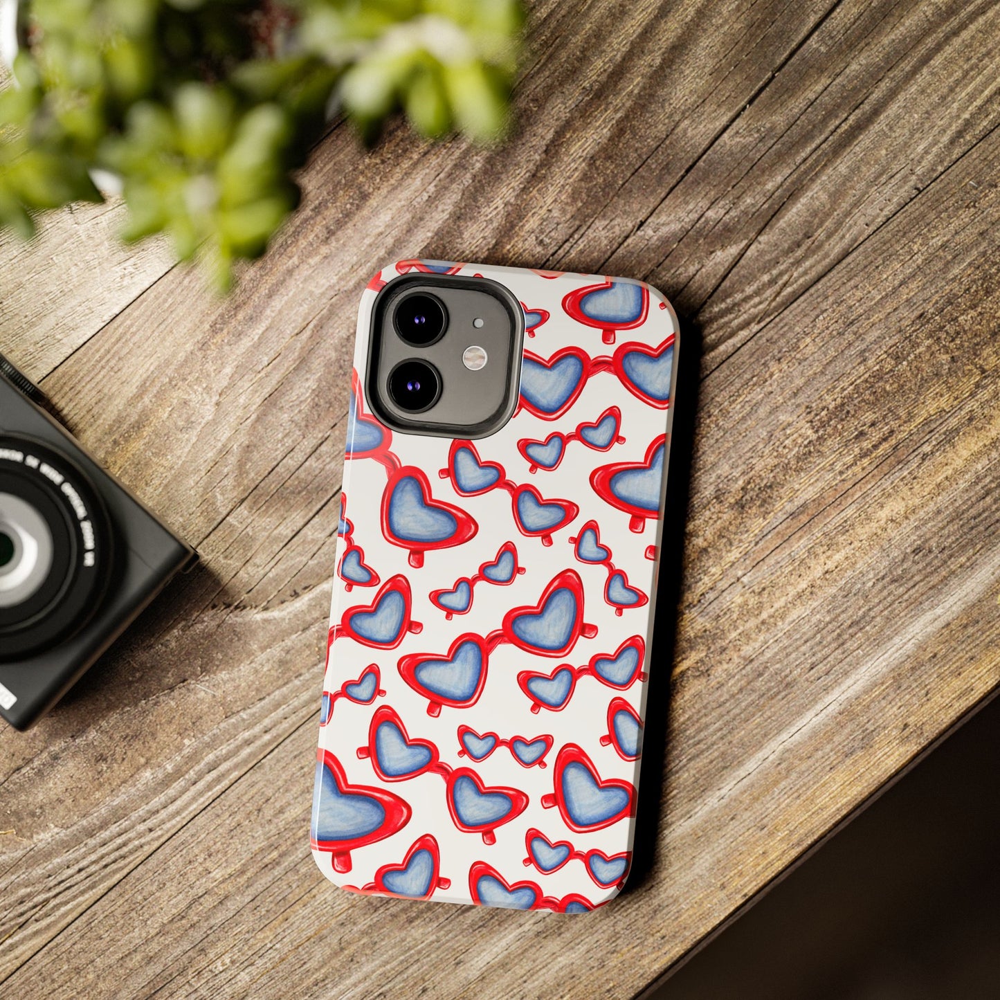 Red, White, & Blue Heart Shaped Watercolor Sunglasses Tossed Pattern Tough Phone Cases