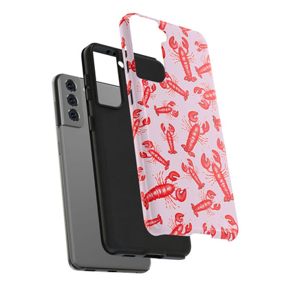 Red Lobster Watercolor Illustrated Tossed Pattern Light Pink Coastal Nautical Tough Phone Case | Various Models