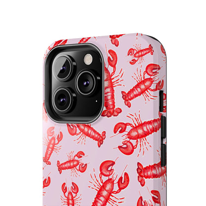 Red Lobster Watercolor Illustrated Tossed Pattern Light Pink Coastal Nautical Tough Phone Case | Various Models