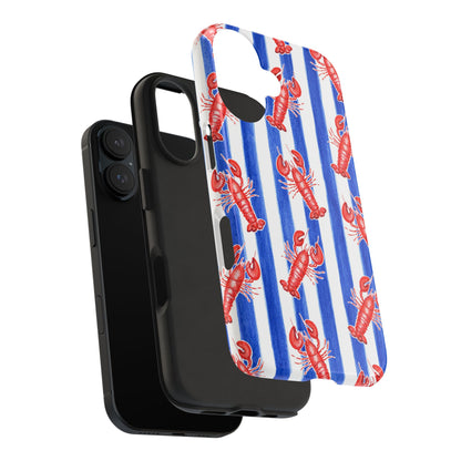 Blue & White Strip Red Lobster Watercolor Patterned Phone Case | Various Models