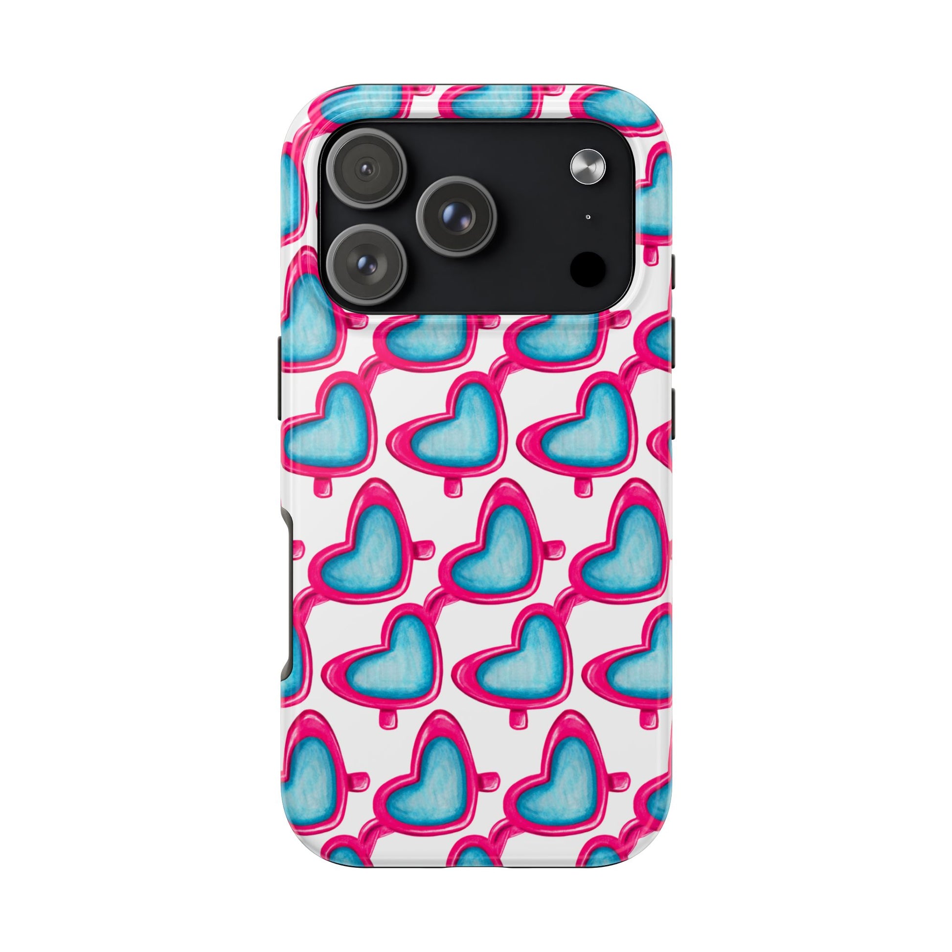 Pink Heart Shaped Sunglasses Watercolor Illustrated Tough Phone Case | Various Models iPhone 17 Pro