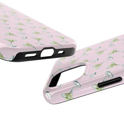 Light Pink Mini Martini Watercolor Illustrated Tossed Pattern Tough Phone Case | Various Models Available