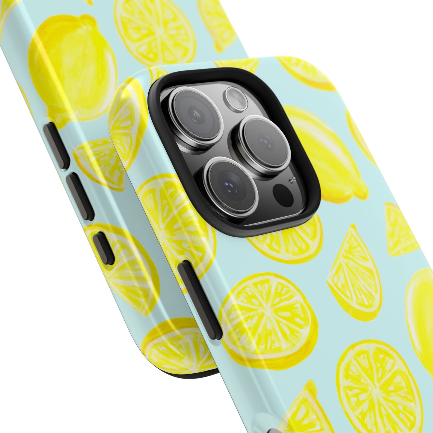 Bright Yellow Lemons Watercolor Illustrated Tossed Pattern Light Blue Tough Phone Case | Various Models