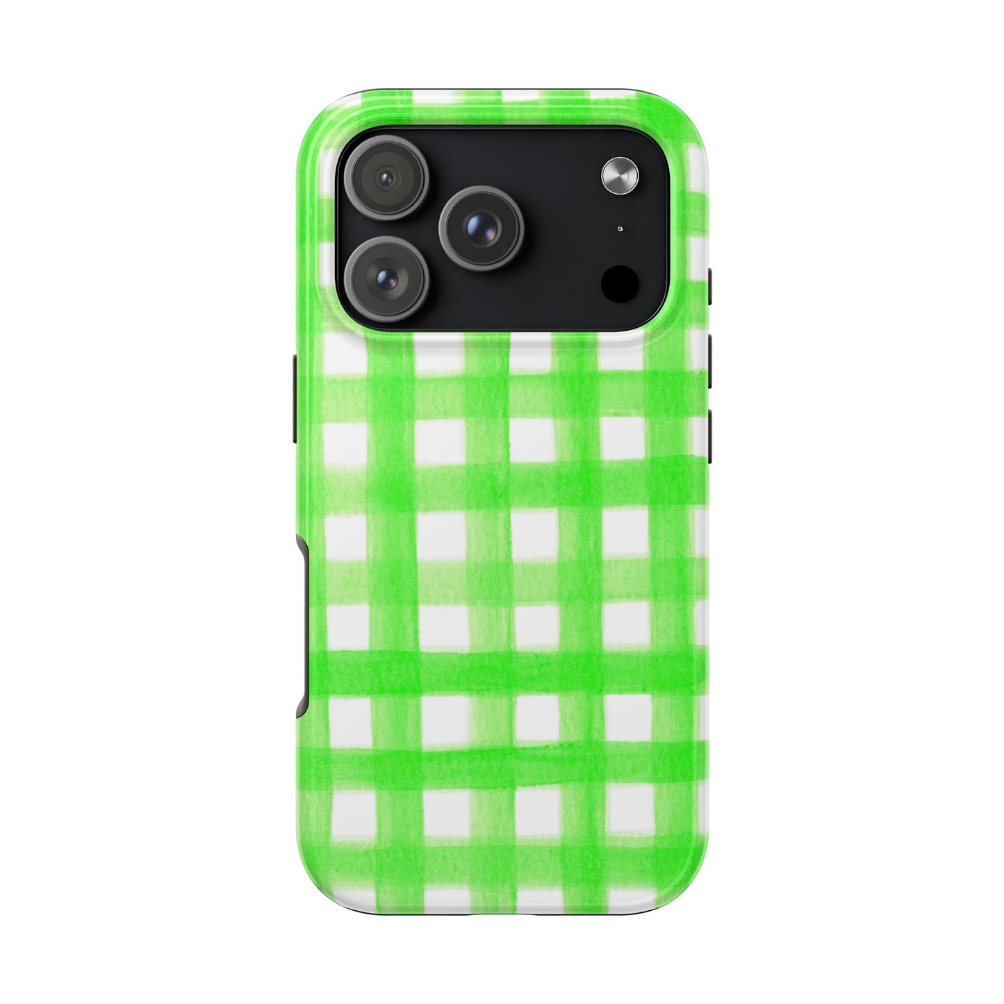 Lime Green Gingham Watercolor Illustrated Tough Phone Case | Various Models Available
