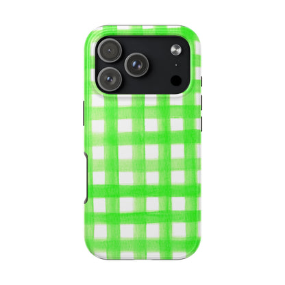 Lime Green Gingham Watercolor Illustrated Tough Phone Case | Various Models Available