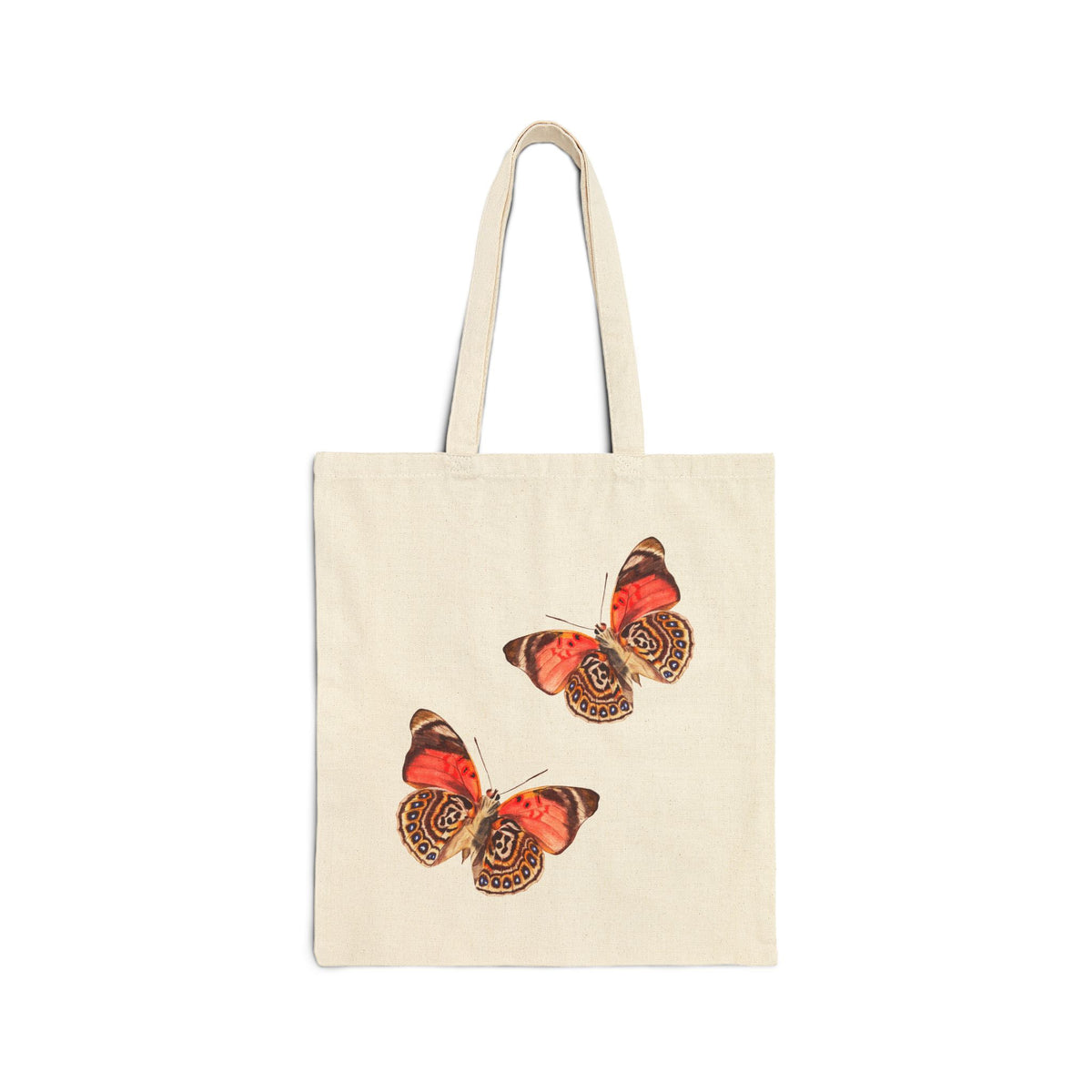 Canvas Book Tote | Peachy Orange Butterfly Watercolor Duo Printed Farmers Market Tote | Coastal Preppy Gift